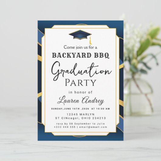 Backyard BBQ Graduation Party Invitation 招待状 (スタンド正面)