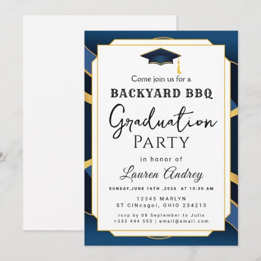 Backyard BBQ Graduation Party Invitation 招待状 (正面/裏面)