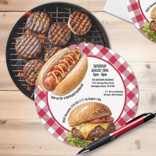 Backyard BBQ Grill Burger and Hot Dog 招待状