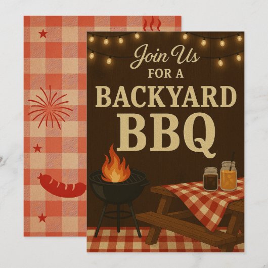 Backyard BBQ Invitation | Rustic Summer Cookout  招待状 (正面/裏面)