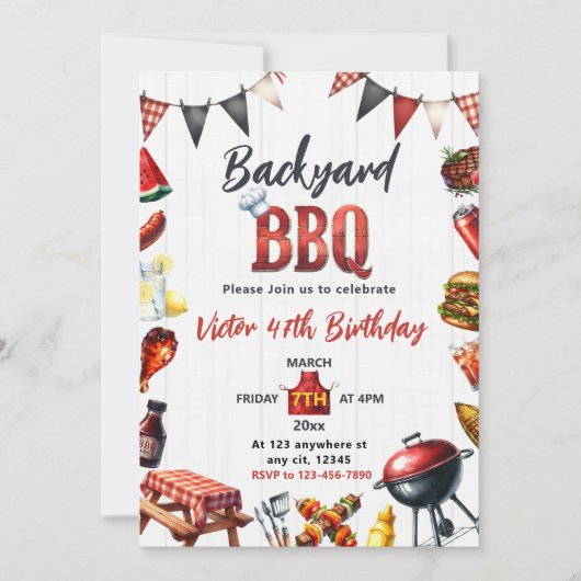 Backyard BBQ Party Barbecue Birthday 招待状 (正面)