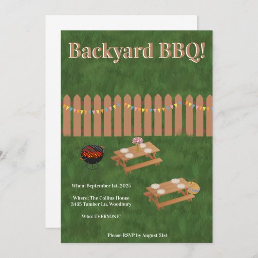 Backyard BBQ Party Invitation 招待状 (正面/裏面)