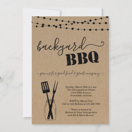 Backyard BBQ Party Invitation - Rustic Kraft 招待状 (正面)