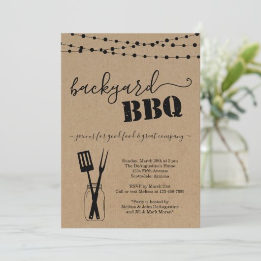 Backyard BBQ Party Invitation - Rustic Kraft 招待状 (スタンド正面)