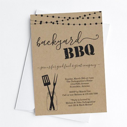 Backyard BBQ Party Invitation - Rustic Kraft 招待状