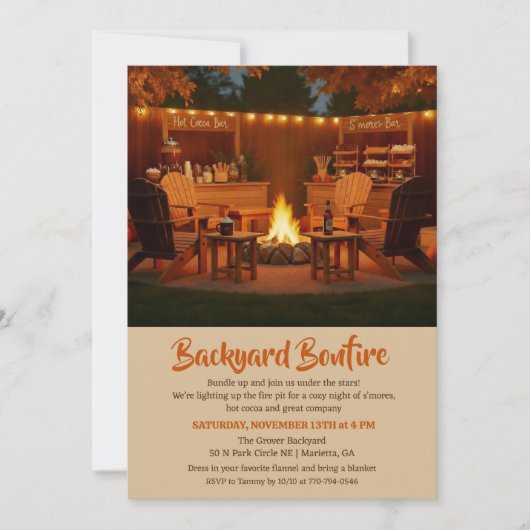 Backyard Bonfire Fall Invitation 招待状 (正面)