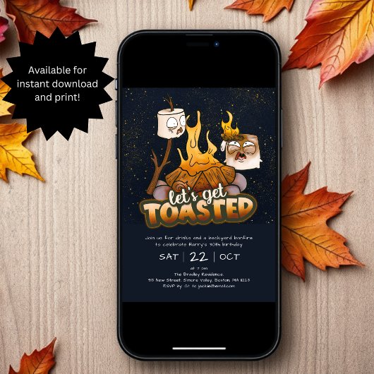 Backyard Bonfire Let's Get Toasted Birthday 招待状