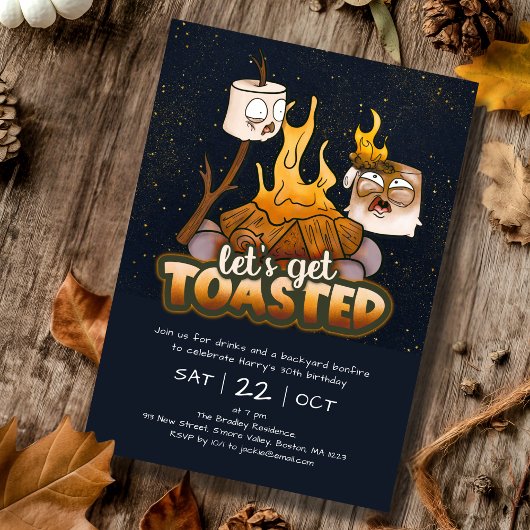 Backyard Bonfire Let's Get Toasted Birthday 招待状