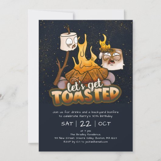 Backyard Bonfire Let's Get Toasted Birthday 招待状 (正面)