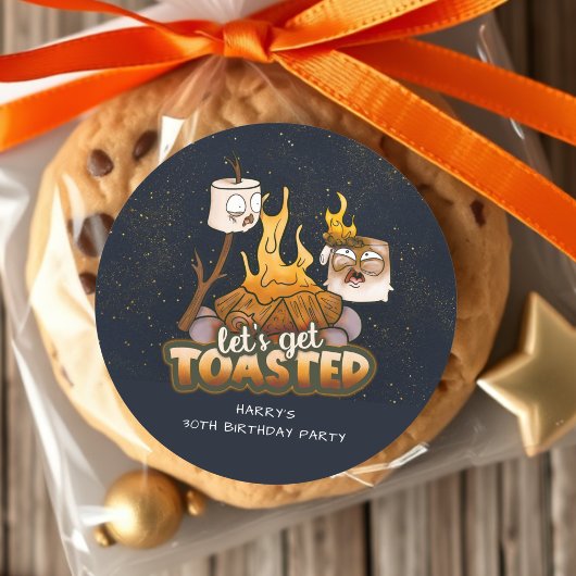 Backyard Bonfire Let's Get Toasted Birthday Favor ラウンドシール