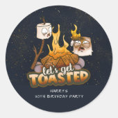 Backyard Bonfire Let's Get Toasted Birthday Favor ラウンドシール (正面)