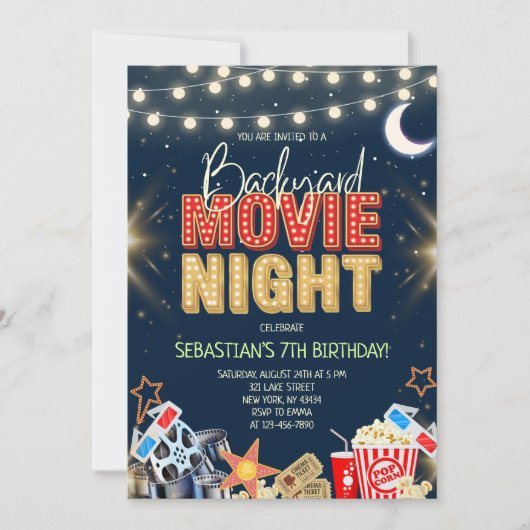 Backyard Movie Night Birthday 招待状 (正面)