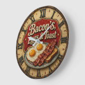 Bacon Eggs & Toast Farmhouse Breakfast Kitchen ラージ壁時計 (傾斜)