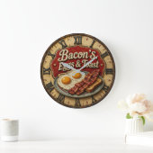 Bacon Eggs & Toast Farmhouse Breakfast Kitchen ラージ壁時計 (ホーム)