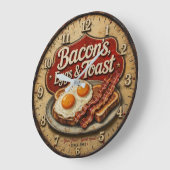 Bacon Eggs & Toast Rustic Farmhouse Kitchen ラージ壁時計 (傾斜)