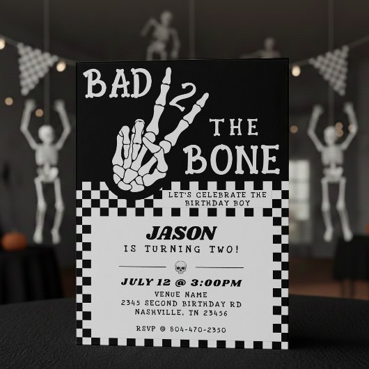 Bad 2 the Bone スケルトンの2歳の誕生日パーティー 招待状