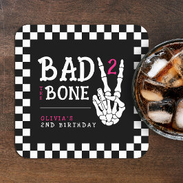 Bad 2 the Bone スケルトン ピンク 2歳の誕生日パーティー スクエアペーパーコースター