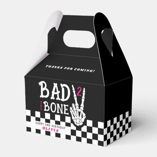 Bad 2 the Bone スケルトン ピンク 2歳の誕生日パーティー フェイバーボックス (正面サイド)