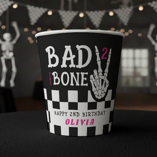 Bad 2 the Bone スケルトン ピンク 2歳の誕生日パーティー 紙コップ