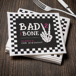 Bad 2 the Bone スケルトン ピンク 2歳 誕生日パーティー スタンダードカクテルナプキン