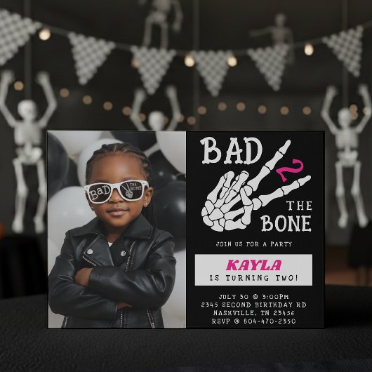 Bad 2 the Bone スケルトン 写真 2歳の誕生日パーティー 招待状