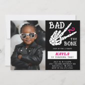 Bad 2 the Bone スケルトン 写真 2歳の誕生日パーティー 招待状 (正面)