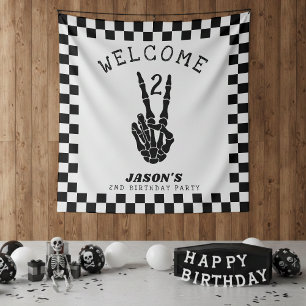 Bad 2 the Bone スケルトン 2歳の誕生日パーティーウェルカム タペストリー