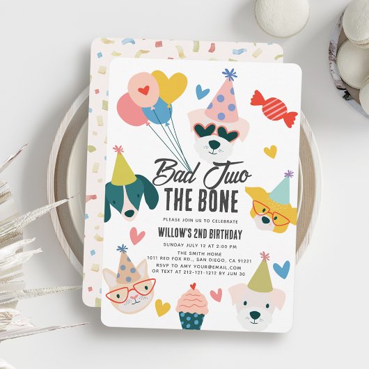 Bad 2 the Bone Dogs & Cat Balloons 2nd Birthday 招待状