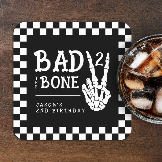 Bad 2 the Bone Skeleton 2nd Birthday Party スクエアペーパーコースター