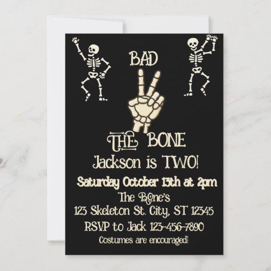 Bad 2 the bone  skeleton birthday party 招待状 (正面)