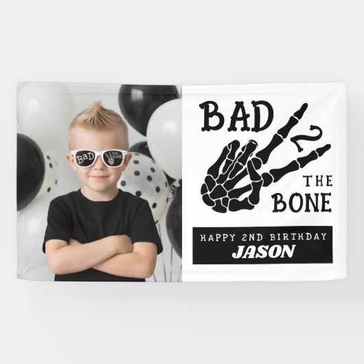 Bad 2 the Bone Skeleton Photo 2nd Birthday Party 横断幕 (横)
