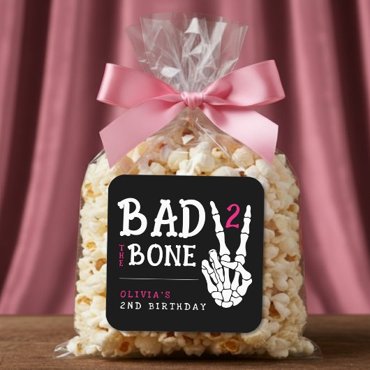 Bad 2 the Bone Skeleton Pink 2nd Birthday Party スクエアシール
