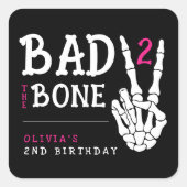 Bad 2 the Bone Skeleton Pink 2nd Birthday Party スクエアシール (正面)
