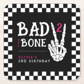 Bad 2 the Bone Skeleton Pink 2nd Birthday Party スクエアペーパーコースター (正面)