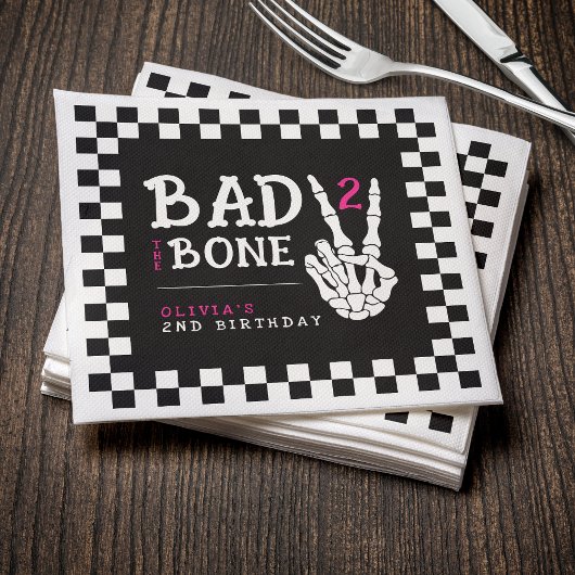 Bad 2 the Bone Skeleton Pink 2nd Birthday Party スタンダードカクテルナプキン
