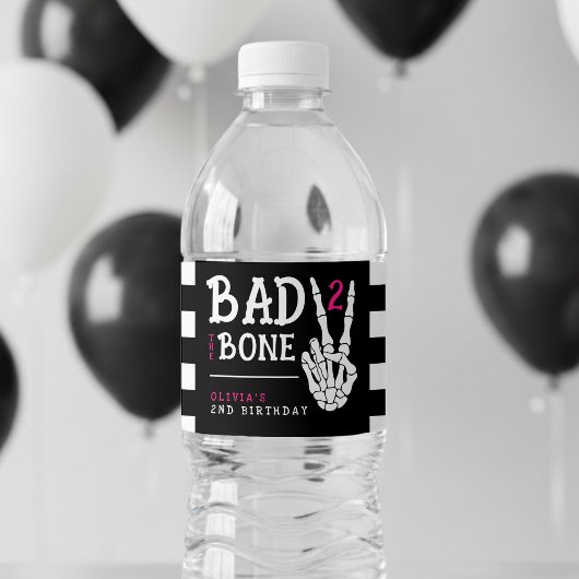 Bad 2 the Bone Skeleton Pink 2nd Birthday Party ペットボトルラベル