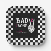 Bad 2 the Bone Skeleton Pink 2nd Birthday Party ペーパープレート (正面)