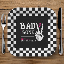 Bad 2 the Bone Skeleton Pink 2nd Birthday Party ペーパープレート
