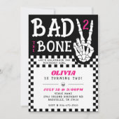 Bad 2 the Bone Skeleton Pink 2nd Birthday Party 招待状 (正面)
