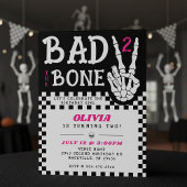 Bad 2 the Bone Skeleton Pink 2nd Birthday Party 招待状