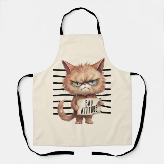 Bad Attitation Cat Mugshot おもしろい - Felineデザイン エプロン (正面)