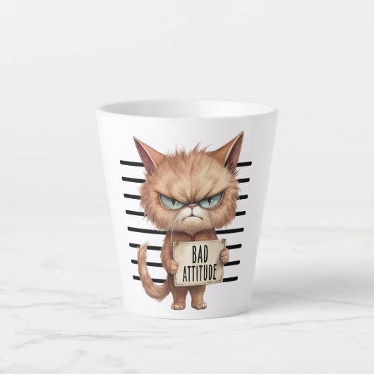 Bad Attitation Cat Mugshot おもしろい - Felineデザイン カフェラテマグ (正面)