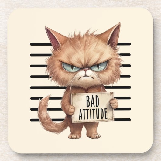 Bad Attitation Cat Mugshot おもしろい - Felineデザイン コースター (正面)