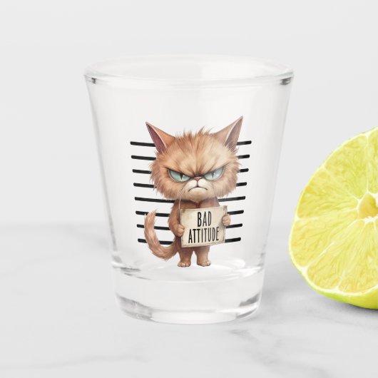 Bad Attitation Cat Mugshot おもしろい - Felineデザイン ショットグラス (正面)
