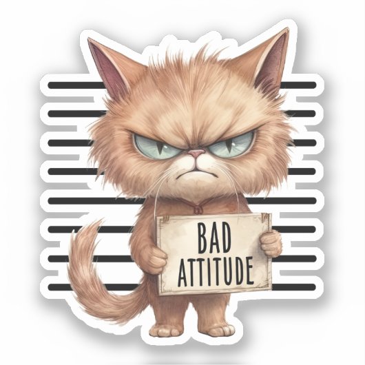 Bad Attitation Cat Mugshot おもしろい - Felineデザイン シール (正面)