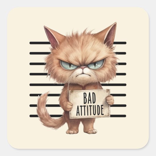 Bad Attitation Cat Mugshot おもしろい - Felineデザイン スクエアシール (正面)