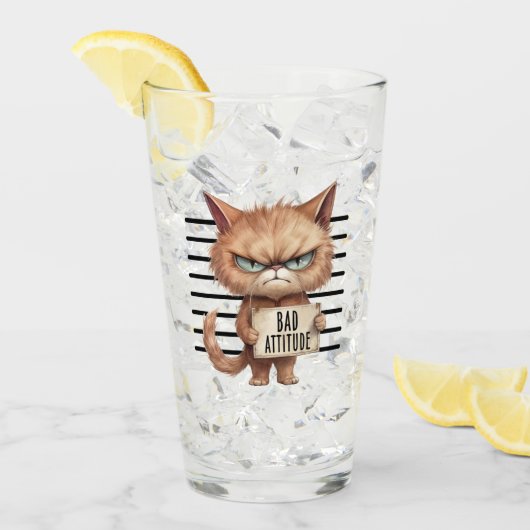 Bad Attitation Cat Mugshot おもしろい - Felineデザイン タンブラーグラス (アイス正面)