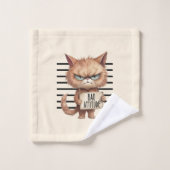 Bad Attitation Cat Mugshot おもしろい - Felineデザイン バスタオルセット (ウォッシュタオル)