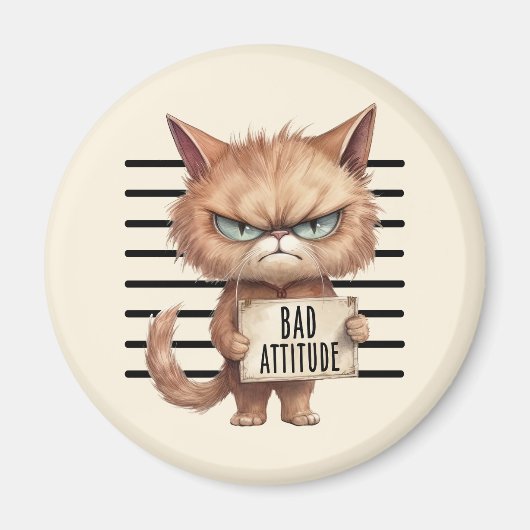 Bad Attitation Cat Mugshot おもしろい - Felineデザイン マグネット (正面)