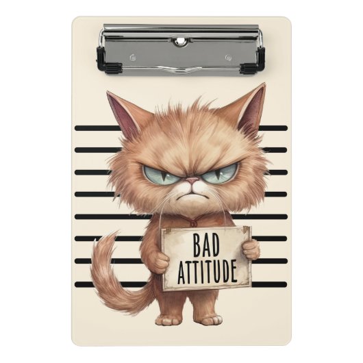 Bad Attitation Cat Mugshot おもしろい - Felineデザイン ミニクリップボード (正面)